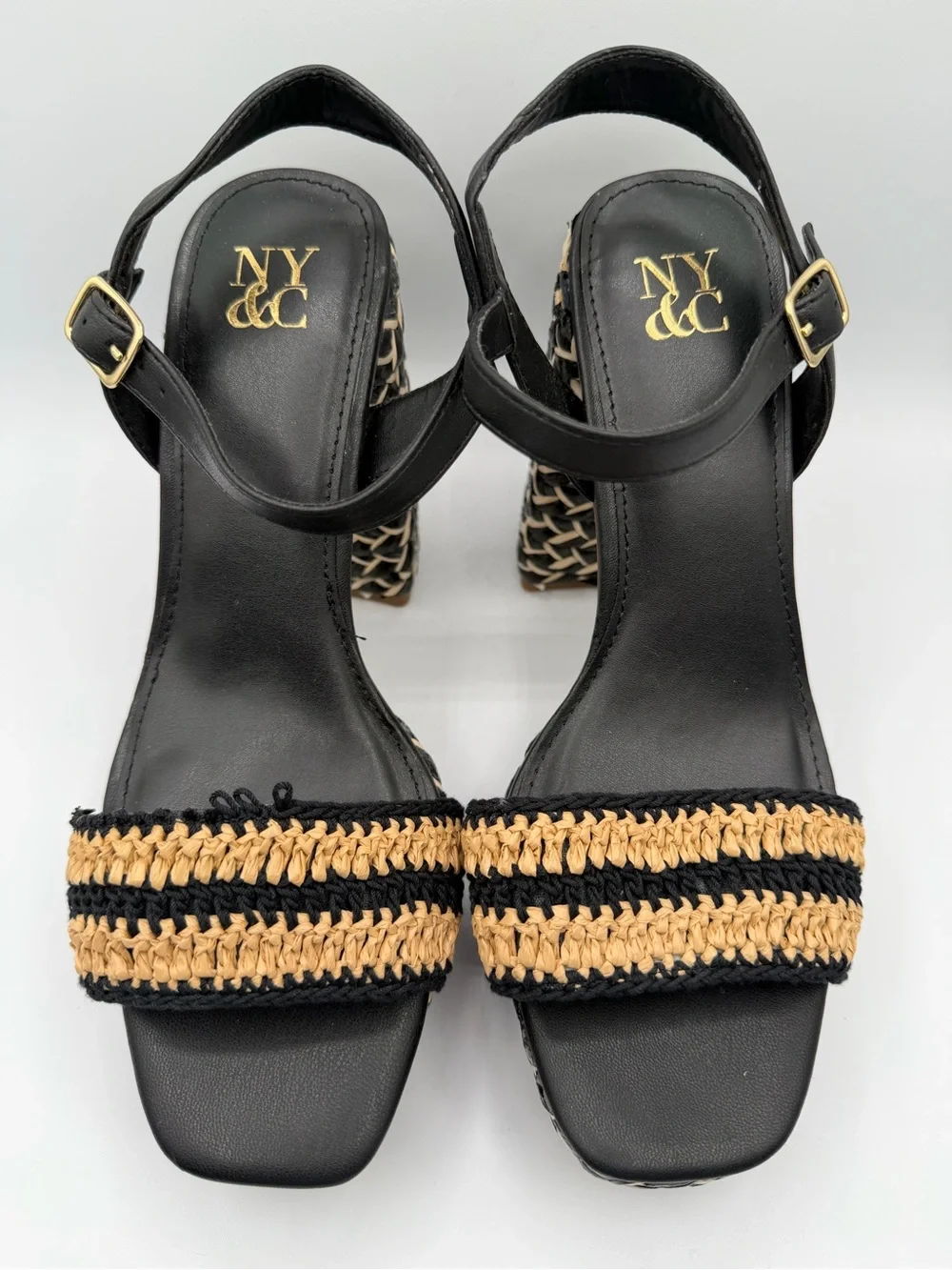 New York & Company Black and Tan Woven Platform Sandals